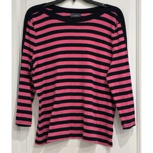 Chaps Womens Striped Sweater Womens XL Pink Navy Boatneck Jumper Preppy Nautical